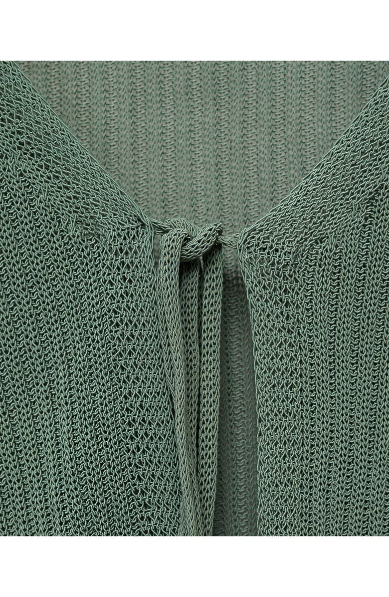 MANGO Rib Tie Front Cotton Blend Cardigan, Alternate, color, Green