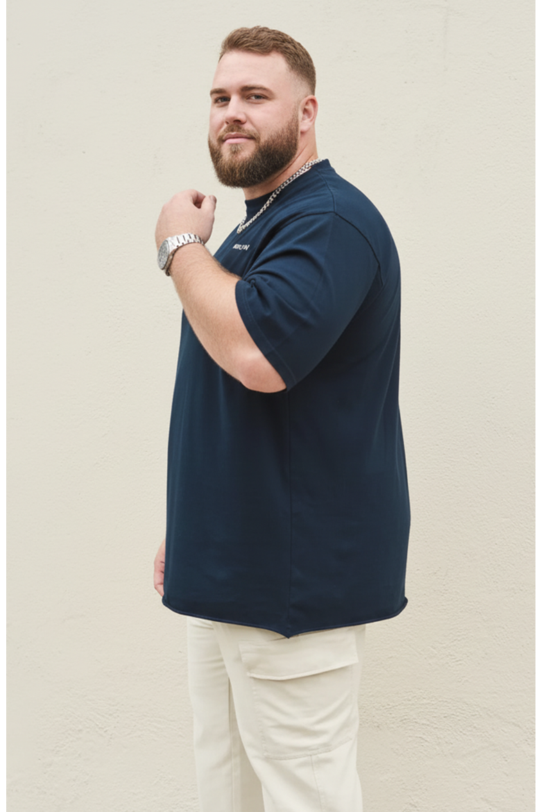 Men’s Organic Cotton T-Shirt Navy Blue | Classic Crew Neck Short Sleeve Tee with Logo, Soft Breathable Casual Top, Alternate, color, Navy