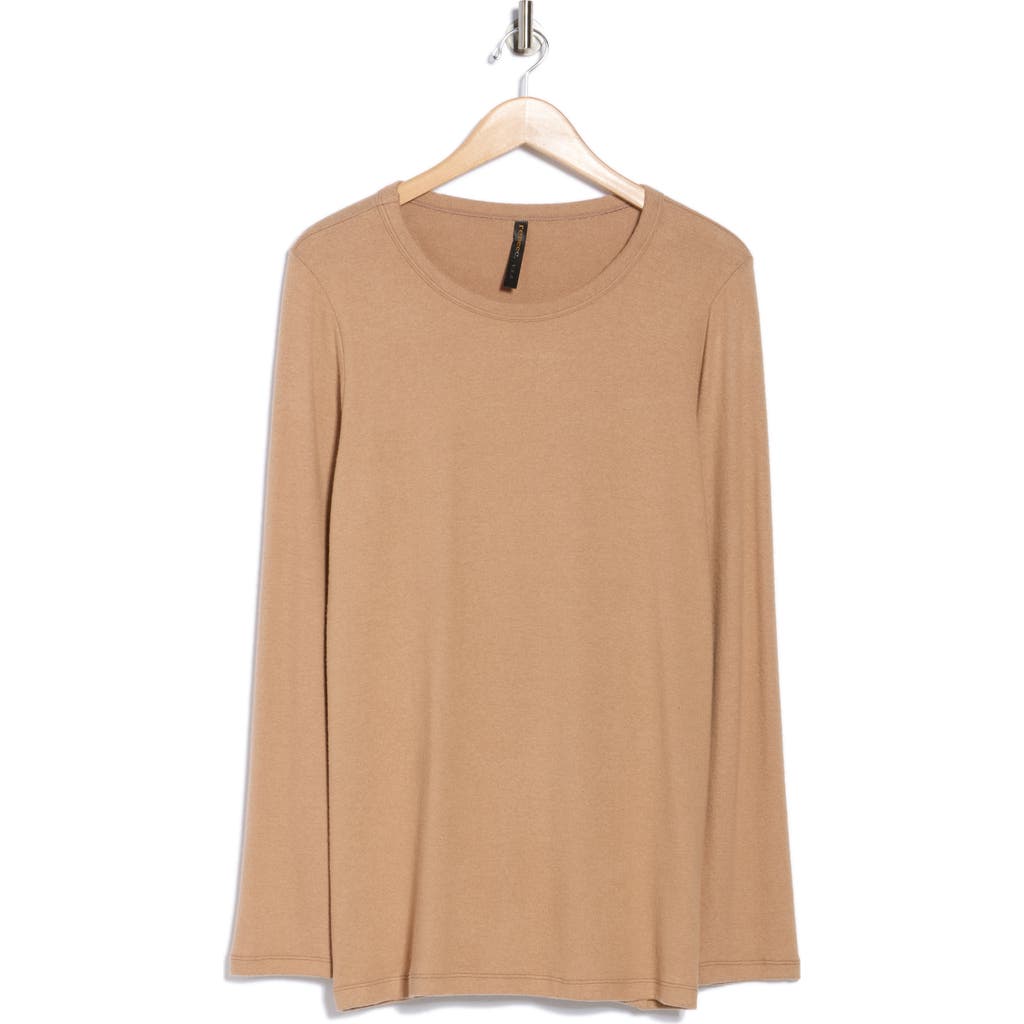 Renee C Long Sleeve Brushed Knit Top In Brown