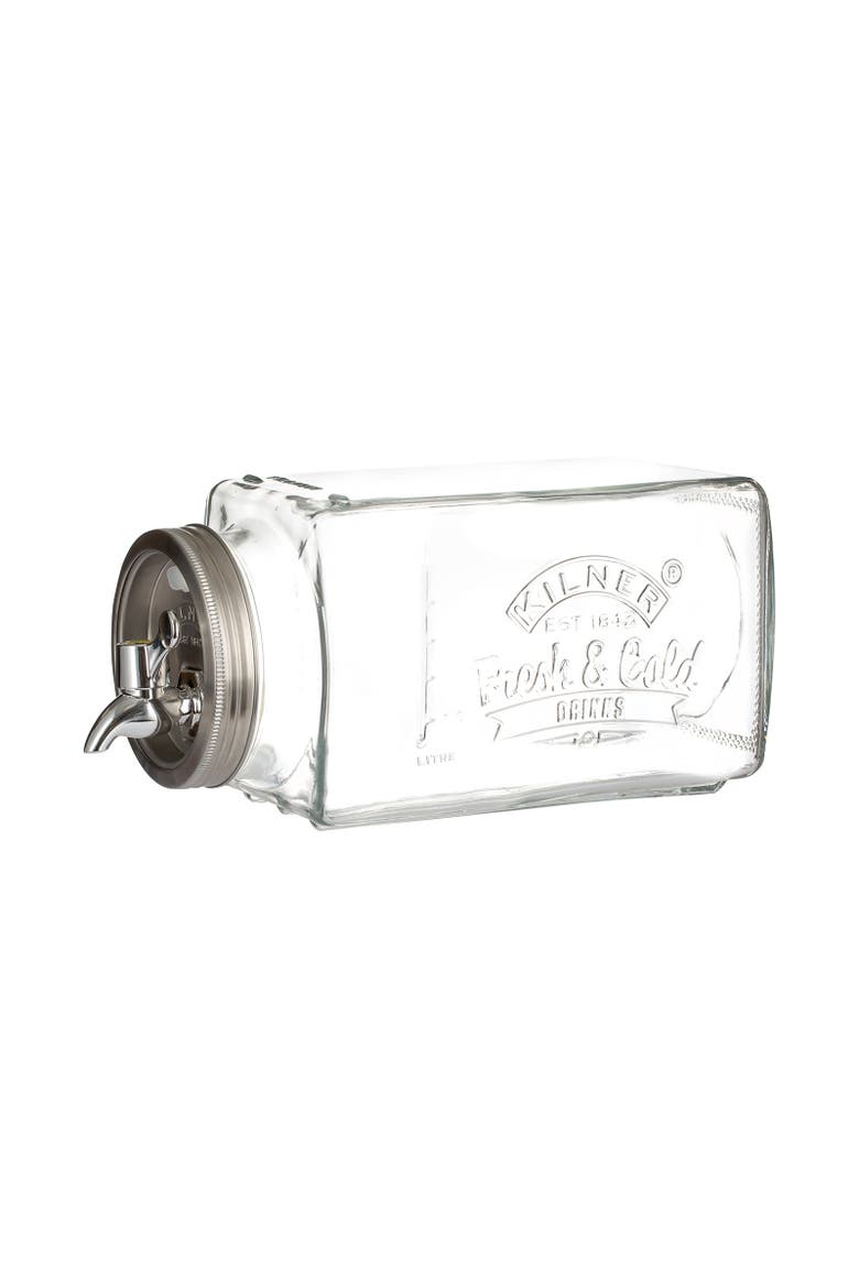 Glass Beverage Fridge Dispenser, 102oz Slim Drink Jar with Tap, Main, color, Clear