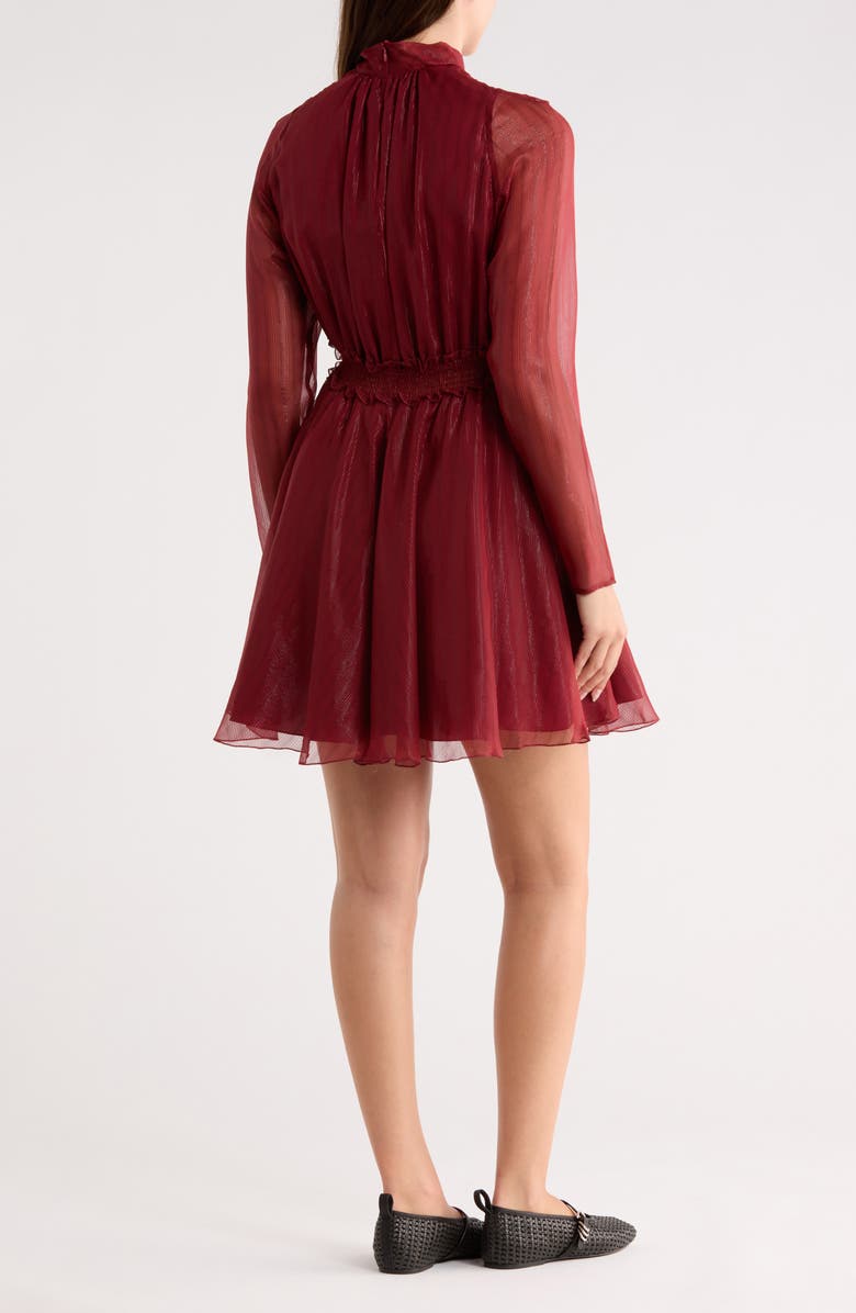 Longchamp Long Sleeve Silk Blend Dress, Alternate, color, Red