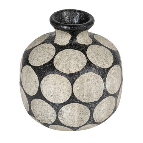 Terra-cotta Vase with Wax Relief Dots, Black and Natural
