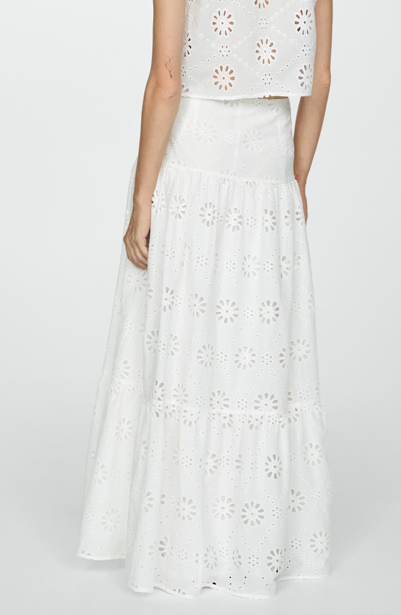 MANGO Eyelet Embroidered Tiered Cotton Maxi Skirt, Alternate, color, 