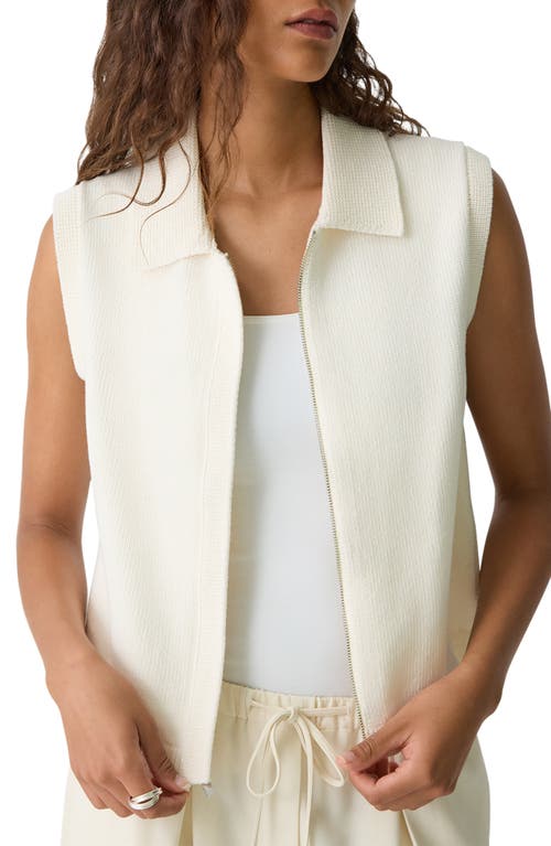 Theory Stretch Cotton Blend Zip Sweater Vest In Natural