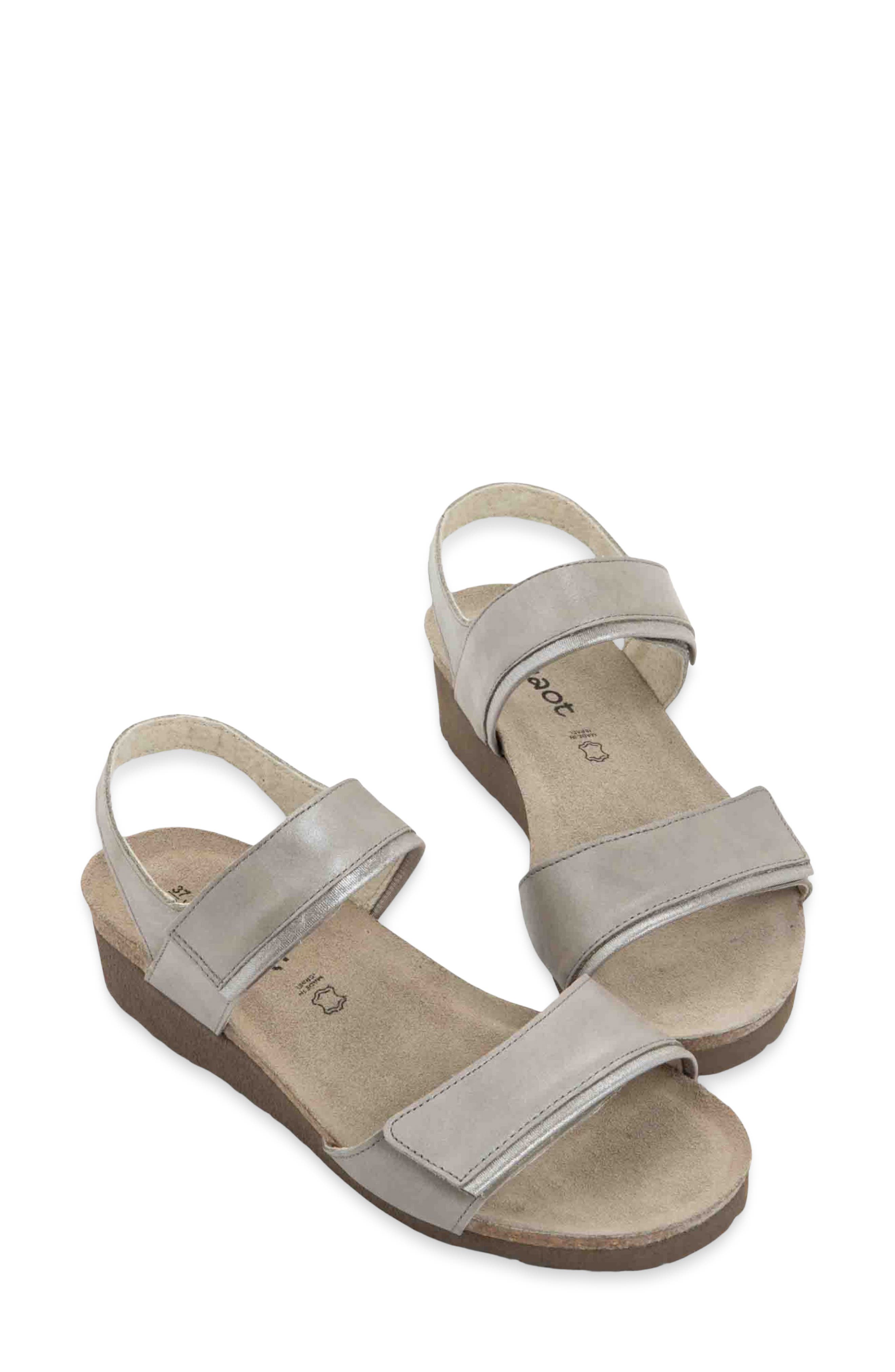 Naot Aisha Wedge Sandal, Alternate, color, Titanium Leather W/ Silver