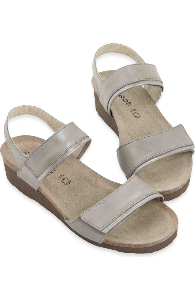 Naot Aisha Wedge Sandal, Alternate, color, Titanium Leather W/ Silver