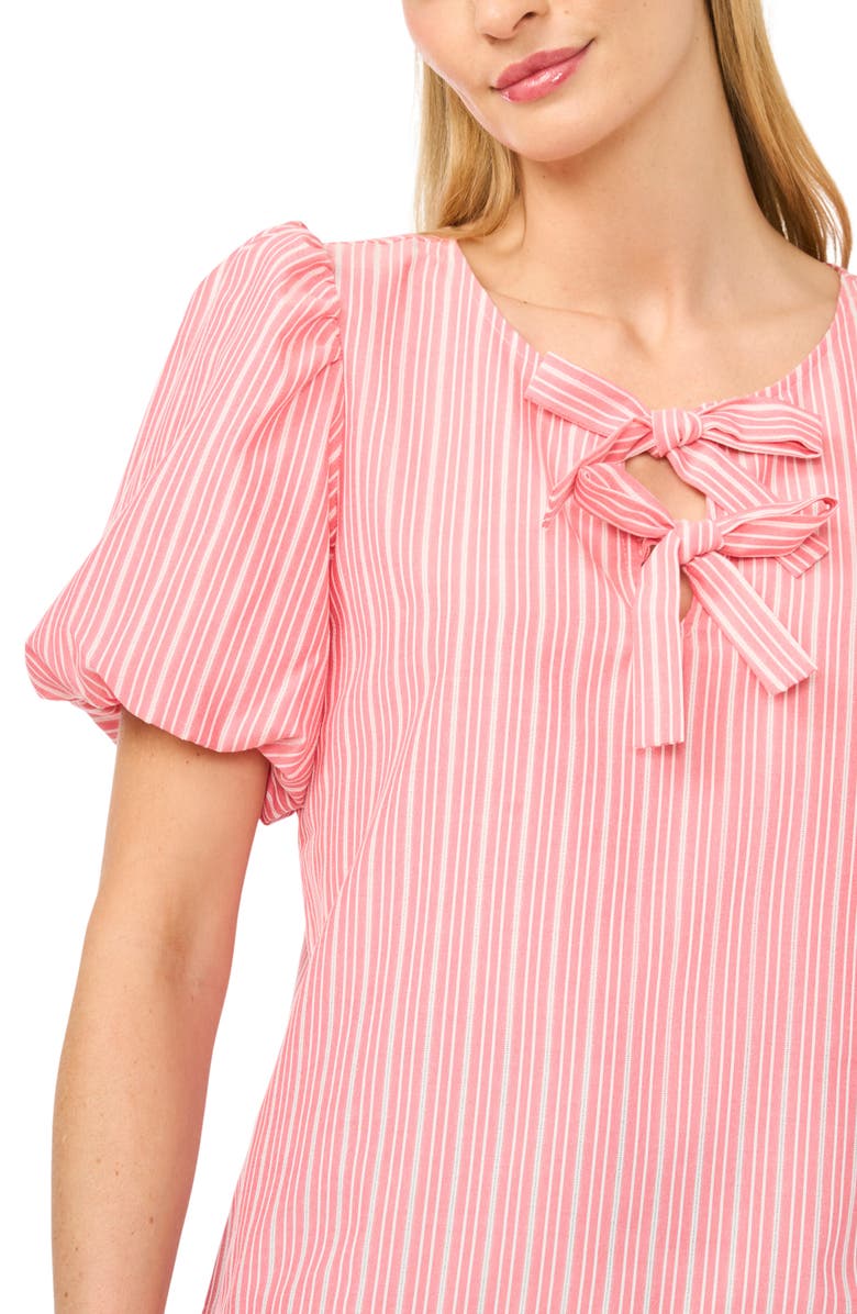 CeCe Double Bow Stripe Top, Alternate, color, Claret Red