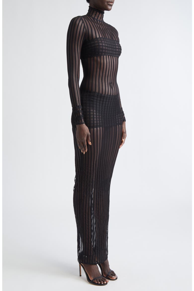 Stripe Long Sleeve Open Back Maxi Dress, Alternate, color, BLACK
