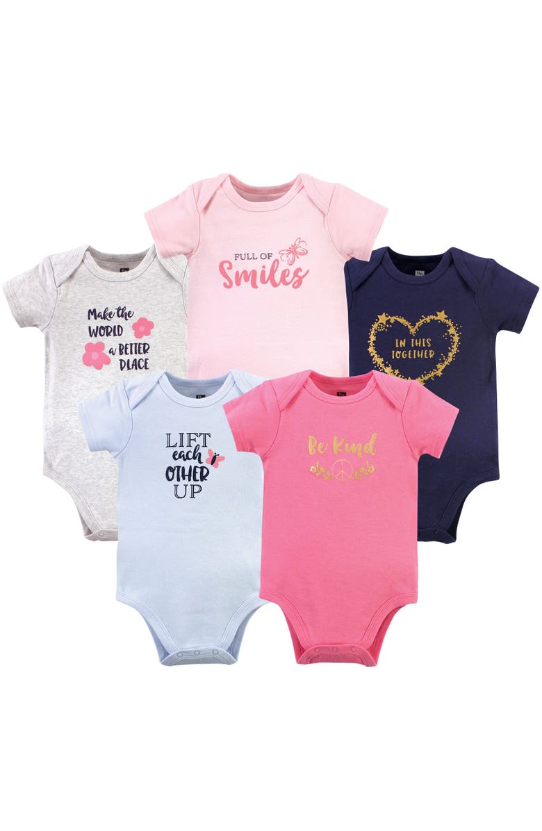 Hudson Baby 5Pk of Soft Cotton One-Pieces, Main, color, Be Kind Blue