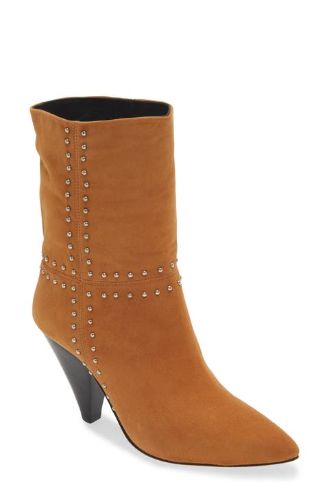 Ada Studded Pointed Toe Genuine Suede Bootie (Women)
