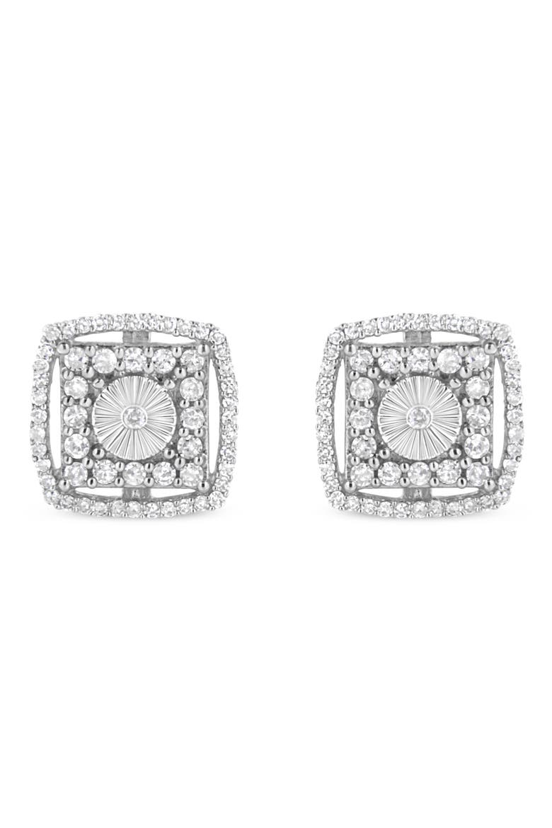 Silver 1.0 Ct Round Diamond Double Halo and Disc Stud Earring, Main, color, White