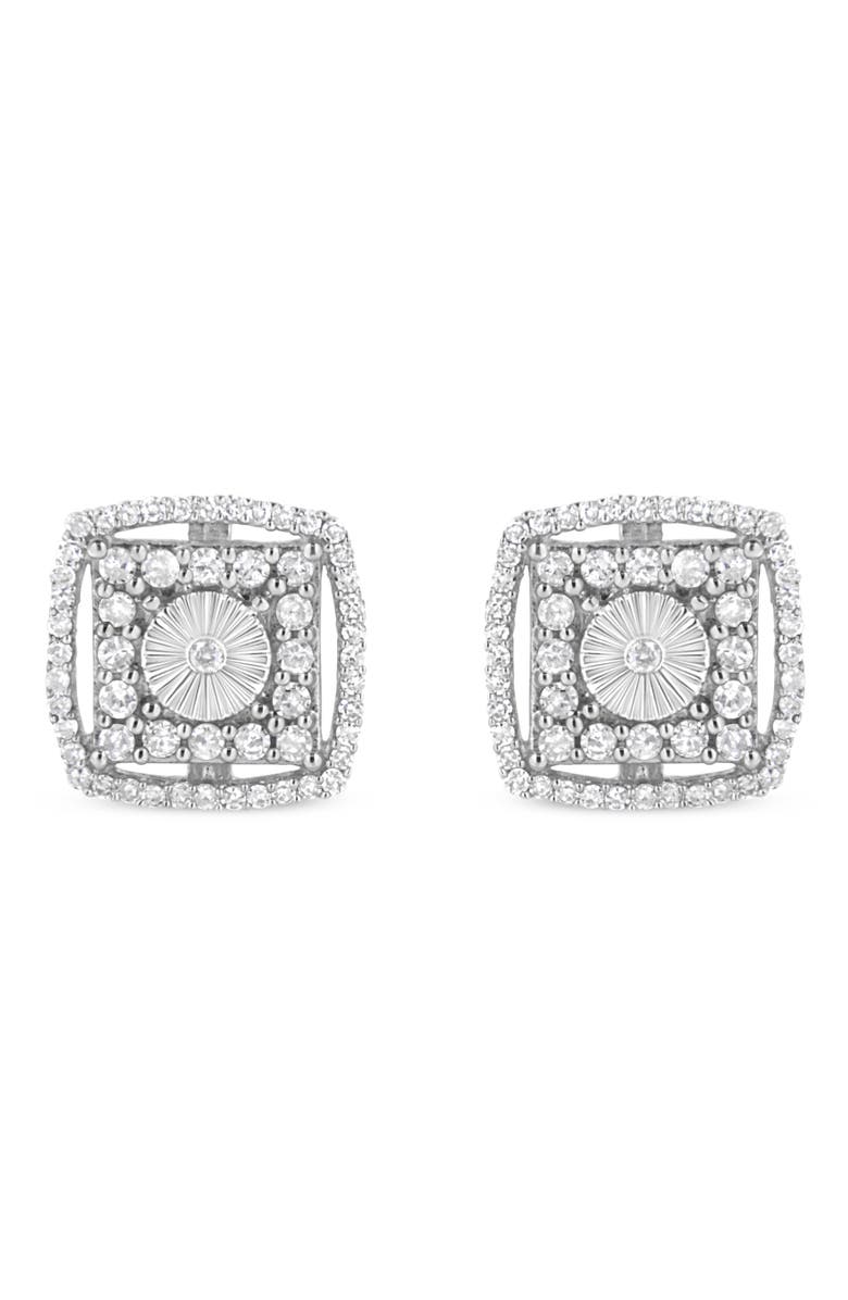 Haus of Brilliance Silver 1.0 Ct Round Diamond Double Halo and Disc Stud Earring, Main, color, White