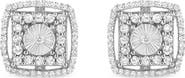 Haus of Brilliance Silver 1.0 Ct Round Diamond Double Halo and Disc Stud Earring