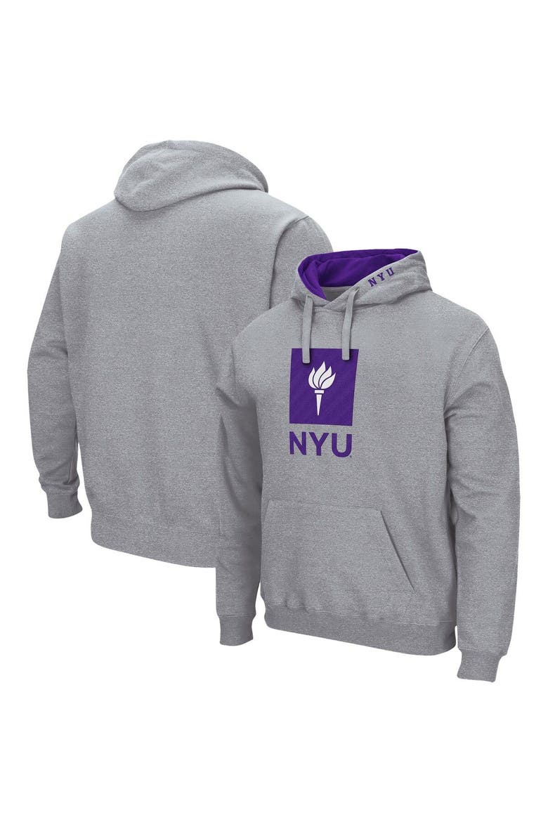 Men's Colosseum Heathered Gray NYU Violets Arch & Logo 3.0 Pullover Hoodie, Main, color, Heather Gray