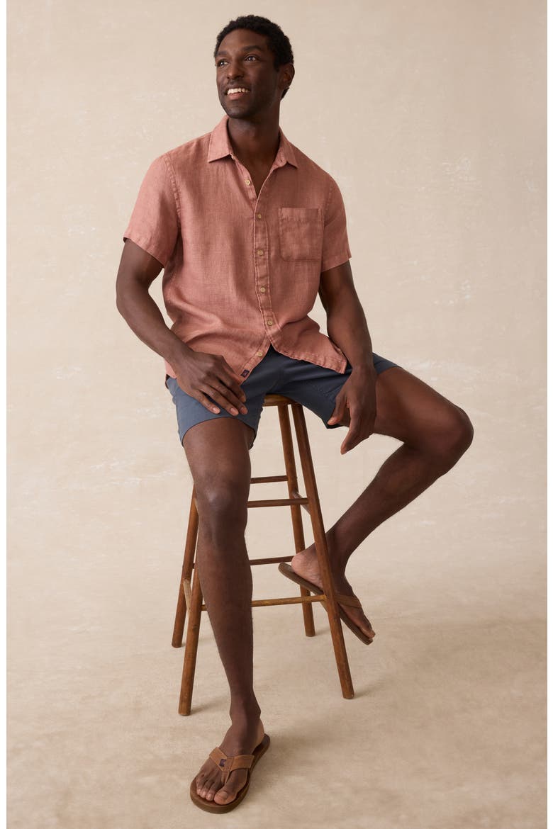 Palma Linen Short Sleeve Button-Up Shirt, Alternate, color, CEDAR ROSE