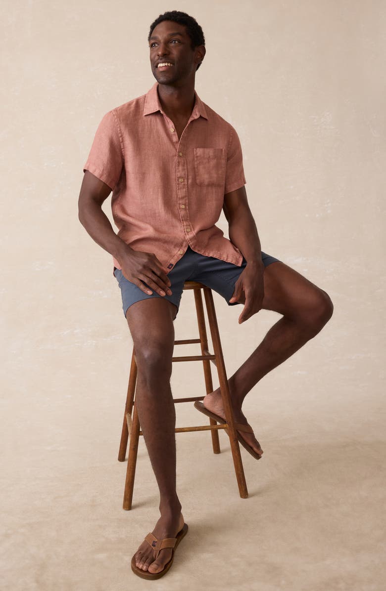 Faherty Palma Linen Short Sleeve Button-Up Shirt, Alternate, color, Cedar Rose