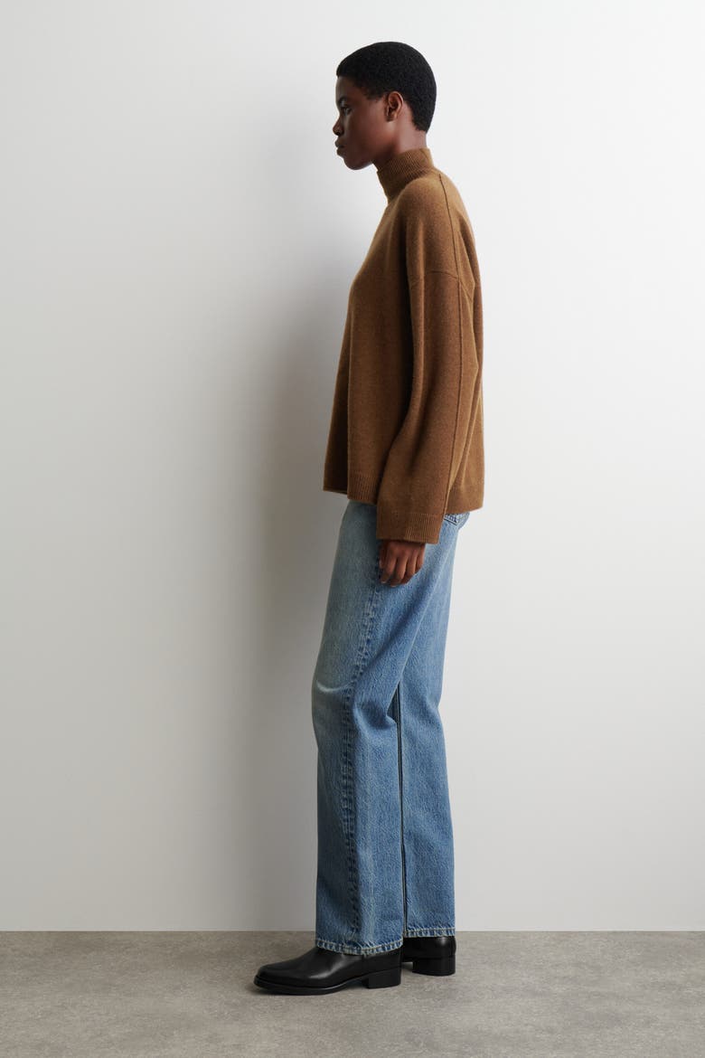 Cashmere Mock-Neck Sweater, Alternate, color, BROWN MÉLANGE