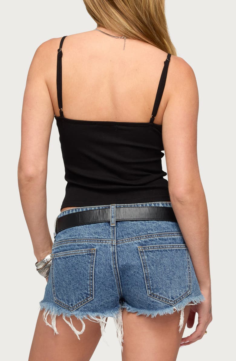 EDIKTED Union Jack Grommet Crop Camisole, Alternate, color, Black