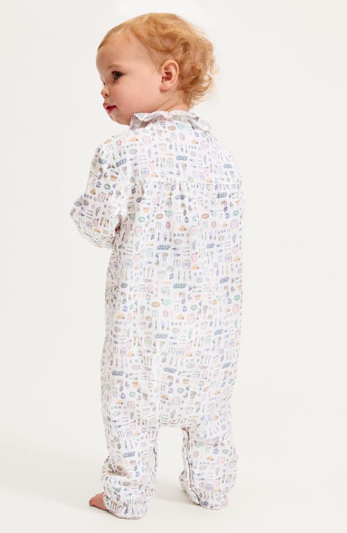 Petite Plume Madeline Print One-piece Brushed Twill Pajamas In White