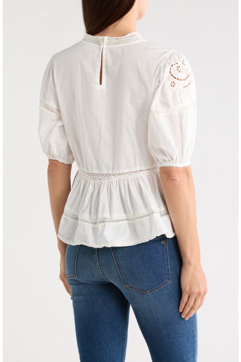 Embroidered Short Sleeve Cotton Peplum Top, Alternate, color, WHITE