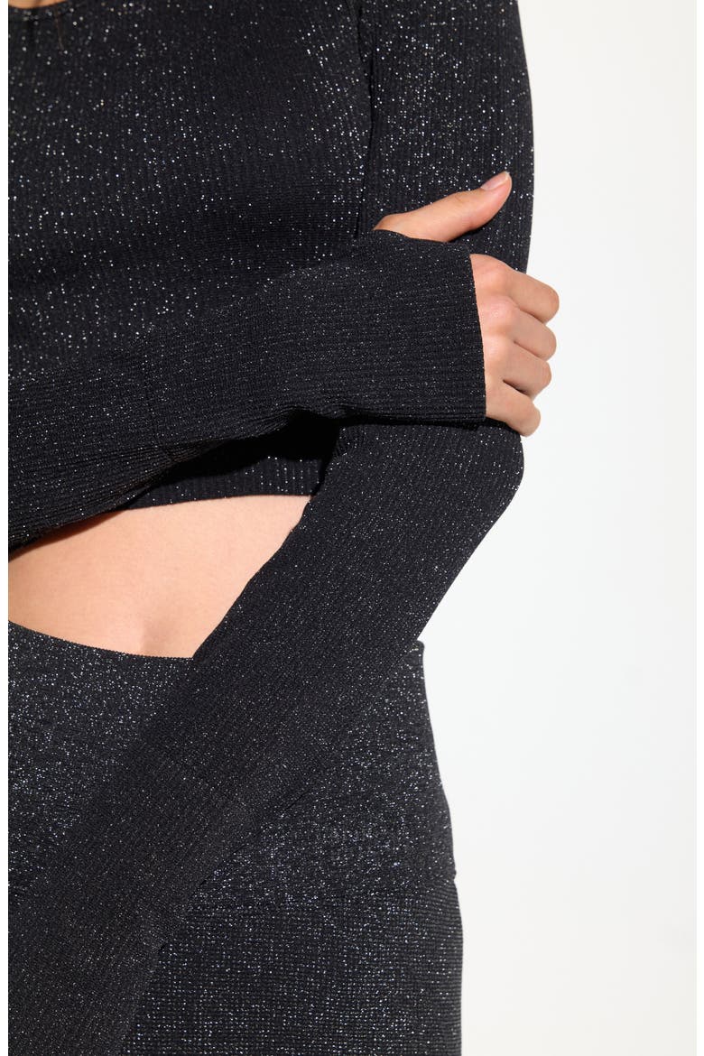 Liberty Shimmer Long Sleeve Crop Top, Alternate, color, BLACK