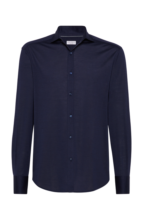 Brunello Cucinelli Patterned-jacquard Long-sleeve Shirt In Azure