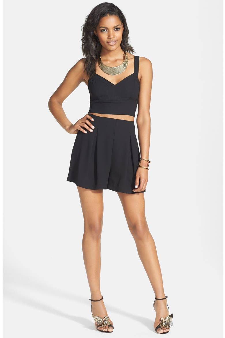 High Rise Pleated Shorts, Alternate, color, BLACK