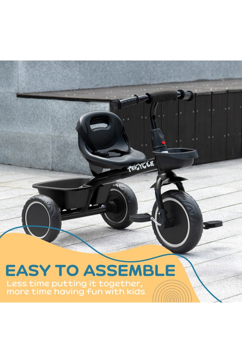 Toddler Tricycle with Adjustable Seat, Storage Baskets​, Alternate, color, Black