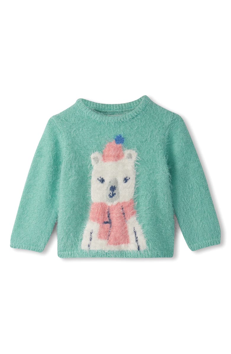 Hatley Furry Polar Bear Sweater, Main, color, Green