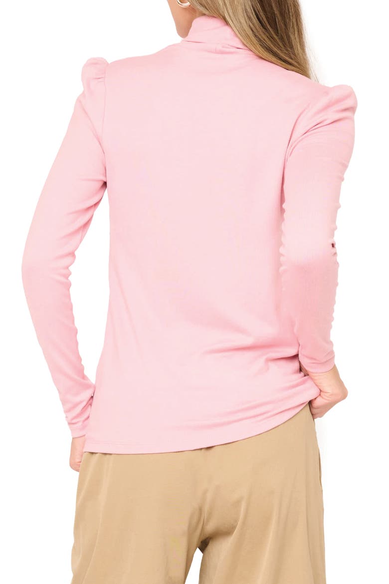 Puff Sleeve Rib Turtleneck, Alternate, color, ROSE QUARTZ PINK