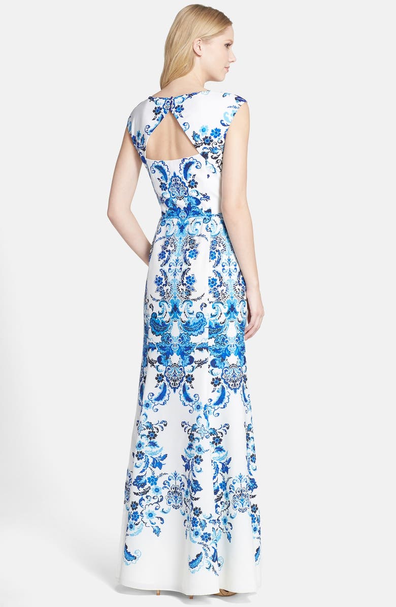 Eliza J Print Crêpe de Chine Mermaid Gown, Alternate, color,