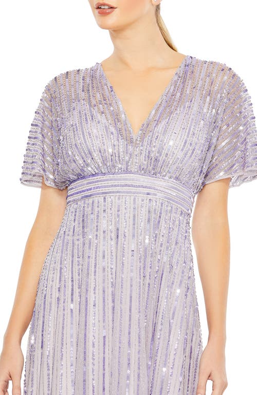 Mac Duggal Sequined Butterfly Sleeve A Line Gown In Lavender