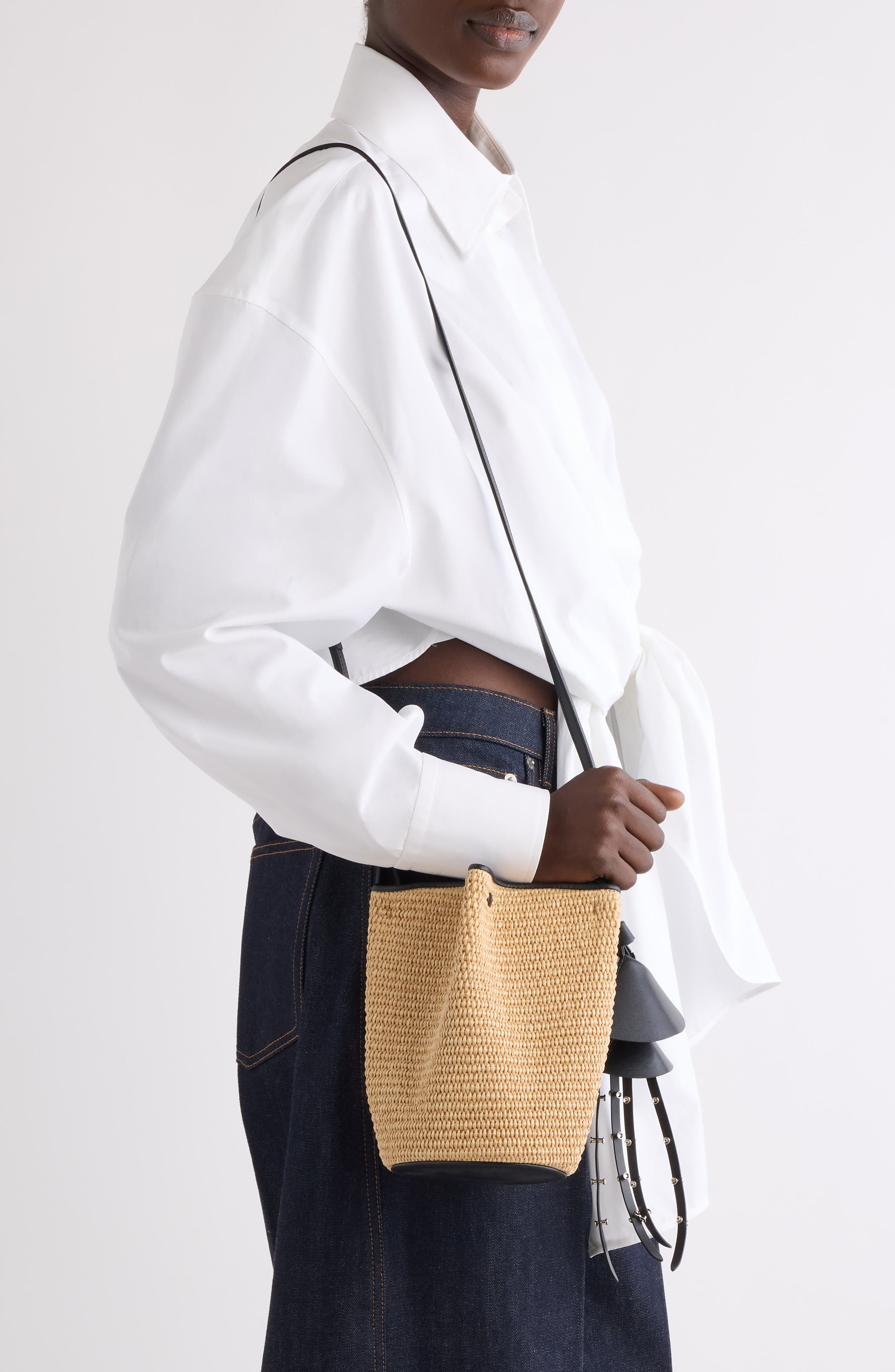 Givenchy Nano Snap Raffia Bucket Bag, Alternate, color, Natural