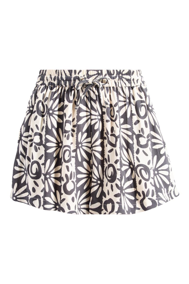 Sunflower Print Poplin Drawstring Shorts, Alternate, color, BLACK SANDS