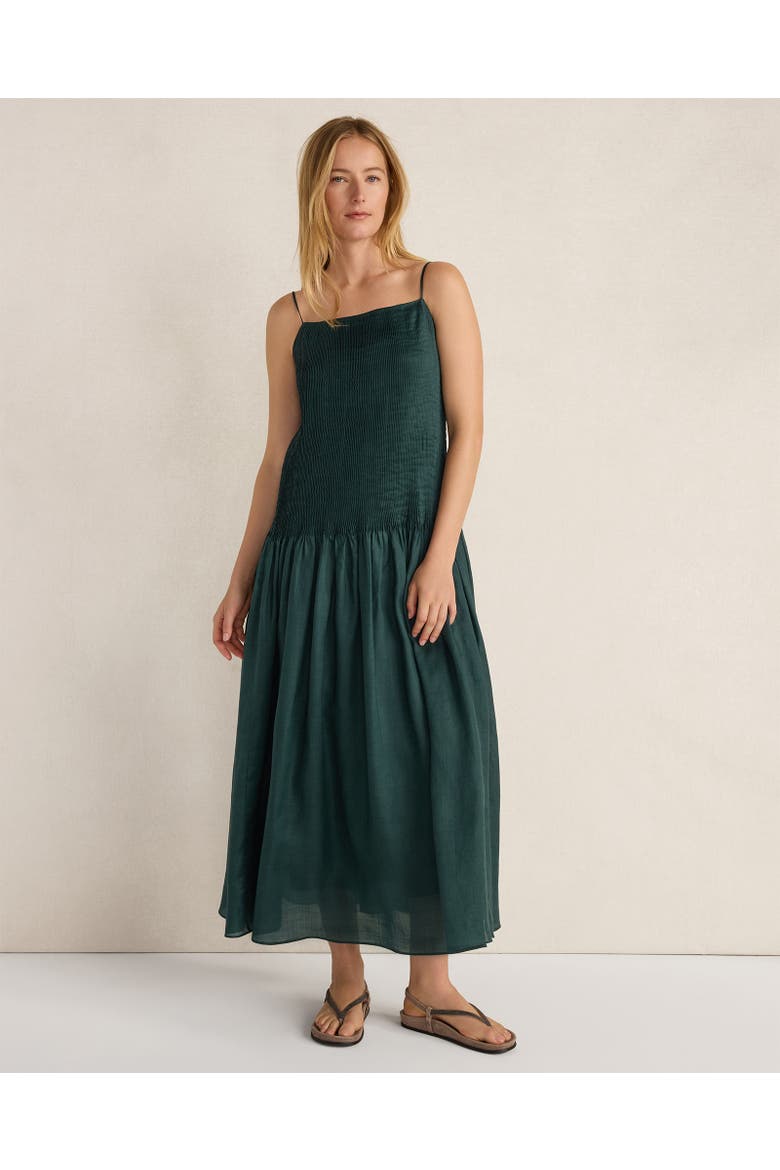 Ramie Blend Pleated Maxi Dress, Main, color, Deep Turquoise
