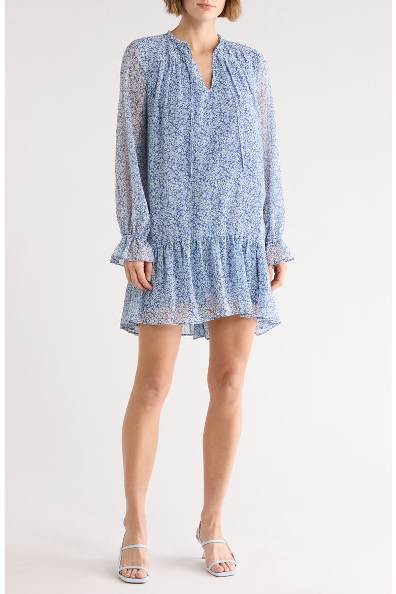 Long Sleeve Chiffon Minidress, Main, color, BLUE FRANCES DITSY