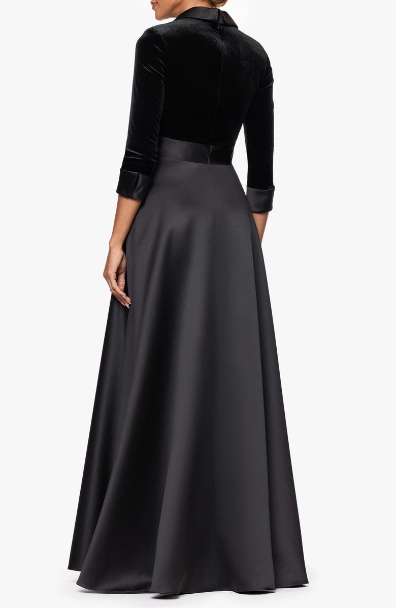 Xscape Evenings Velvet & Satin Ballgown, Alternate, color, Black