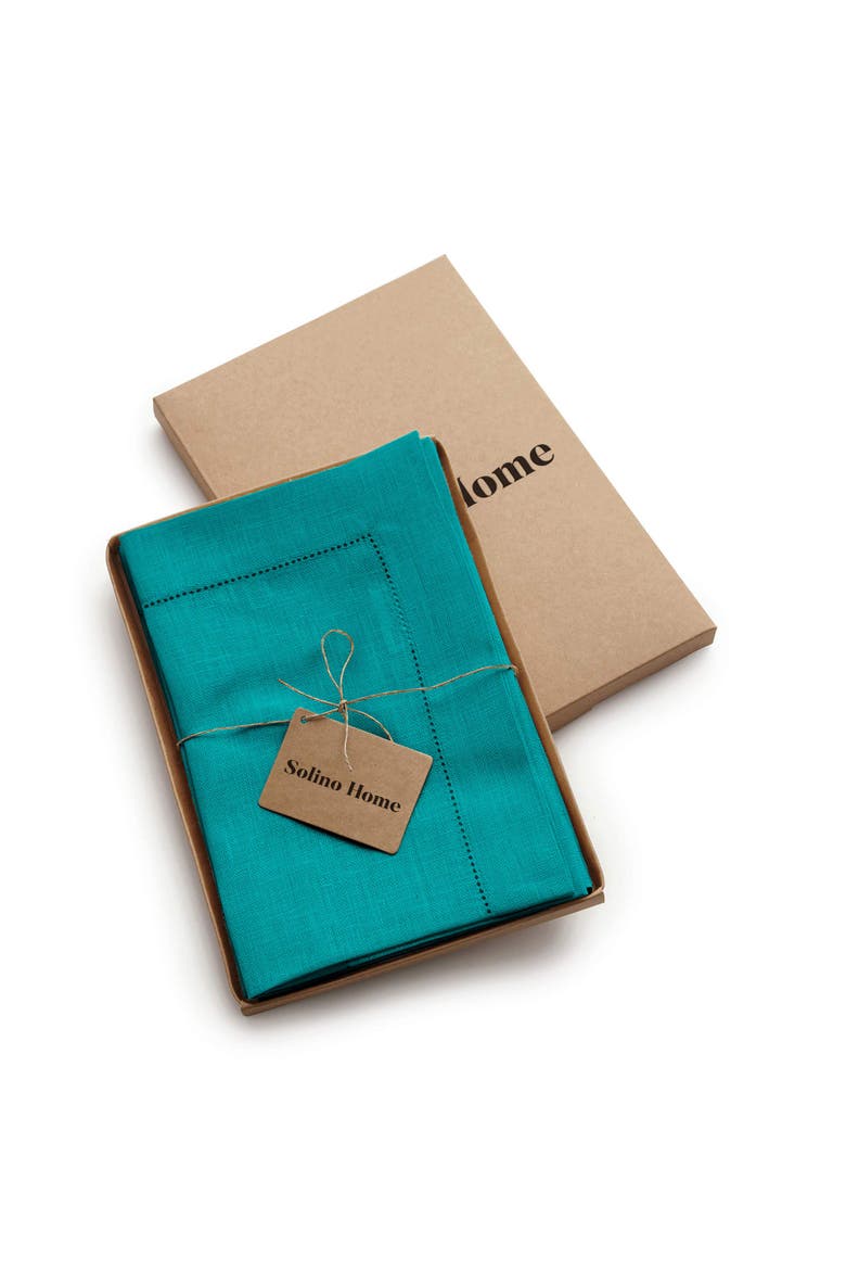Linen Dinner Napkins Set of 4, 20 x 20" - Classic Hemstitch, Alternate, color, Teal