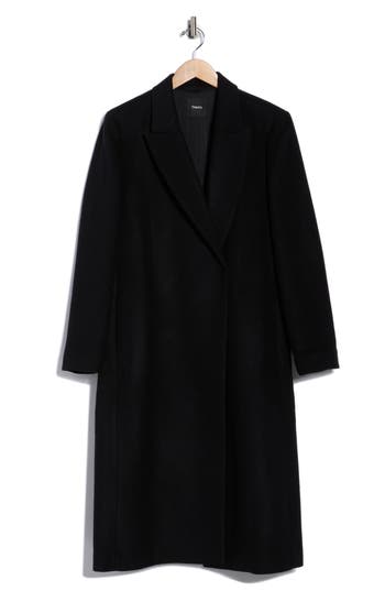 Theory Peak Lapel Recycled Wool Blend Coat In Black