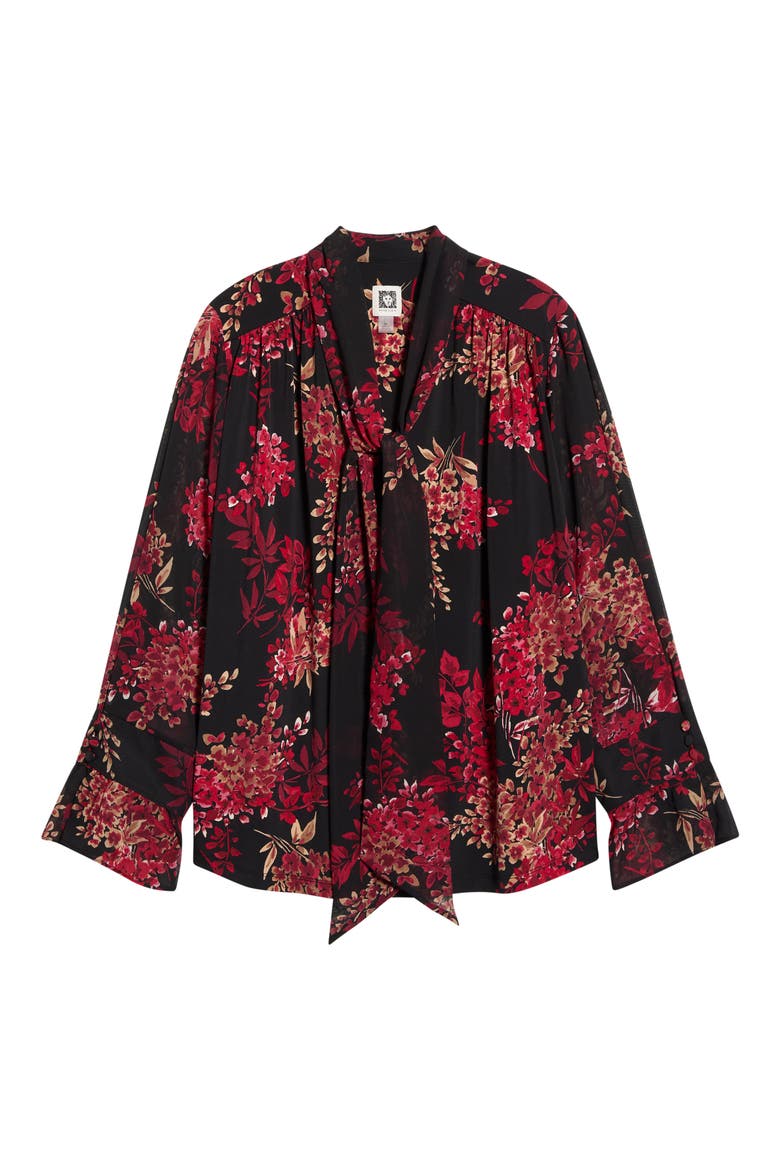 Floral Tie Neck Top, Alternate, color, ANNE BLACK MULTI