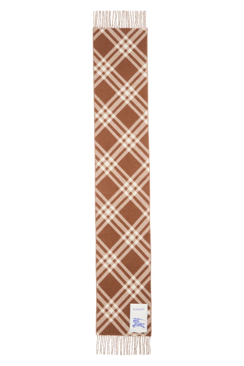 Bias Check Cashmere Scarf, Alternate, color, FINCH BROWN