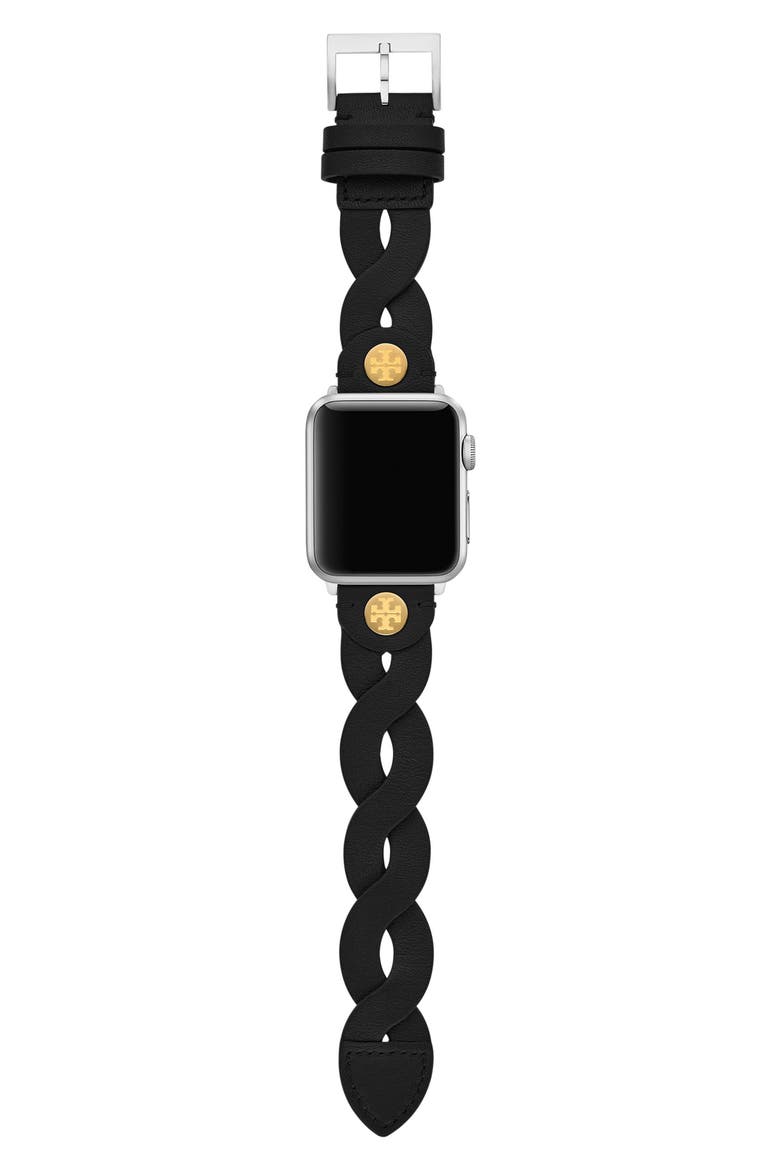 The Miller Braided Leather 20mm Apple Watch® Watchband, Alternate, color, BLACK
