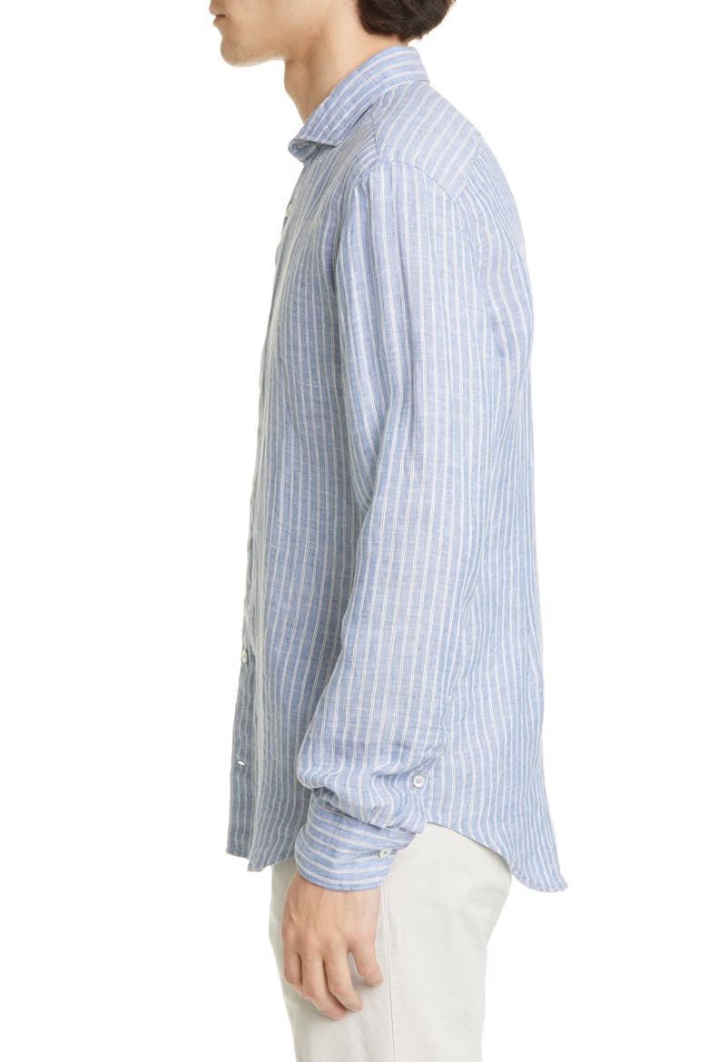 Slim Fit Stripe Linen Button-Up Shirt, Alternate, color, BLUE