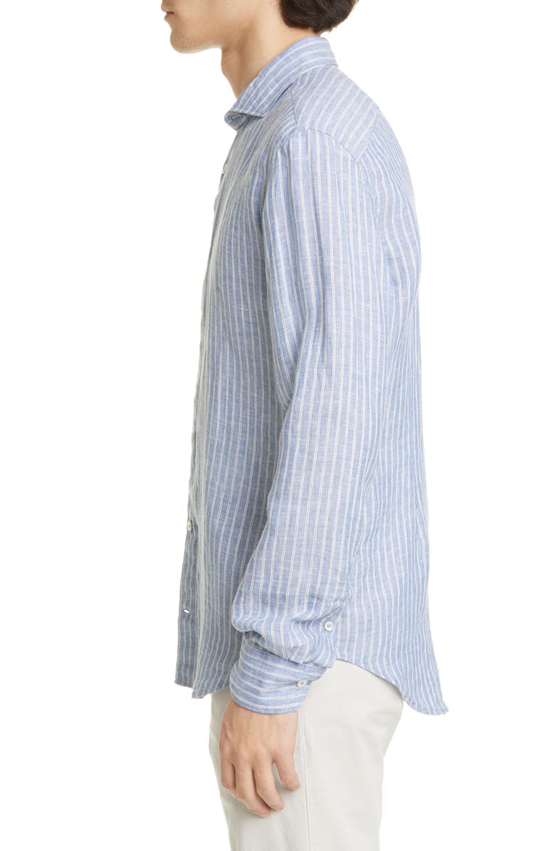 Eleventy Slim Fit Stripe Linen Button-Up Shirt, Alternate, color,