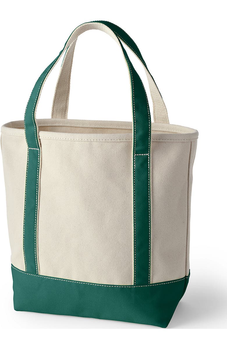 Lands' End Open Top Canvas Tote Bag, Alternate, color, Natural/Bright Spruce