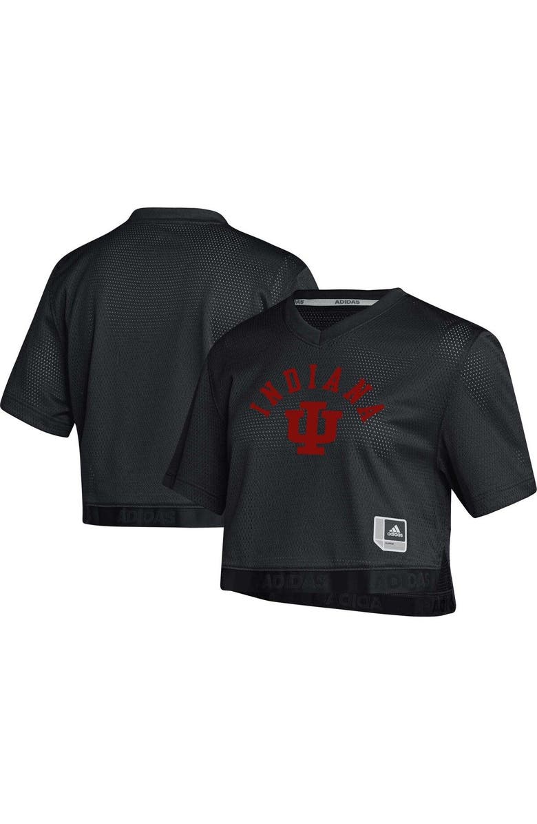 adidas Women's adidas Black Indiana Hoosiers Primegreen V-Neck Cropped Jersey, Main, color, Black