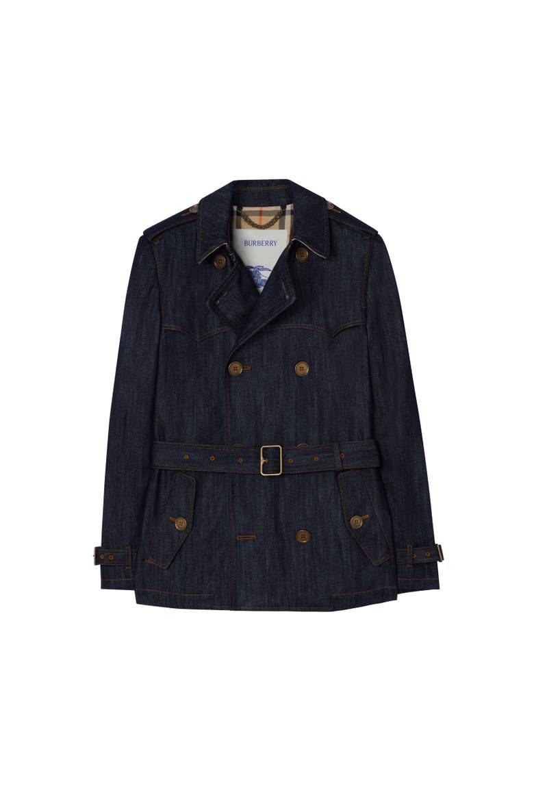 Short Denim Trench Coat, Alternate, color, Dark indigo