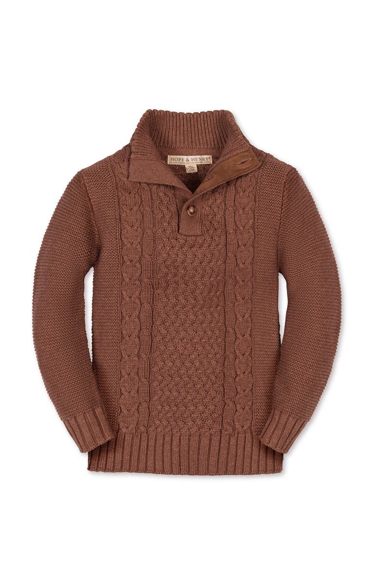 Hope & Henry Kids' Organic Mock Neck Cable Sweater, Main, color, Cinnamon Heather