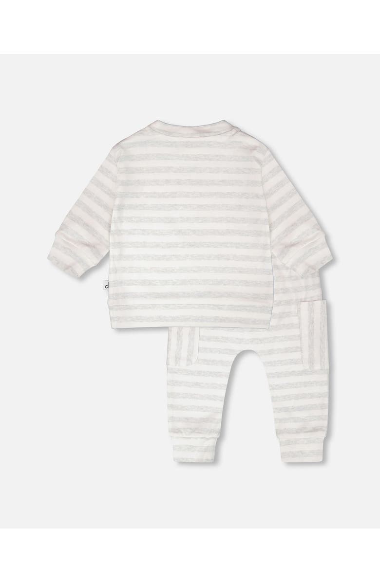 Deux par Deux Soft Jersey Stripes Sweater and Pants Set, Alternate, color, White & Grey Stripes