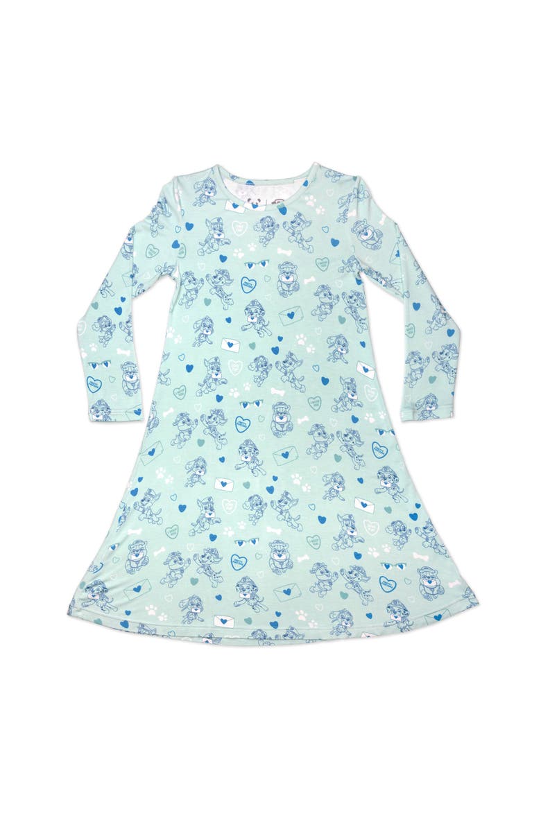 Bellabu Bear Kids' PAW Patrol Valentine's Blue Long Sleeve Dress, Main, color, Paw Valentine Blue